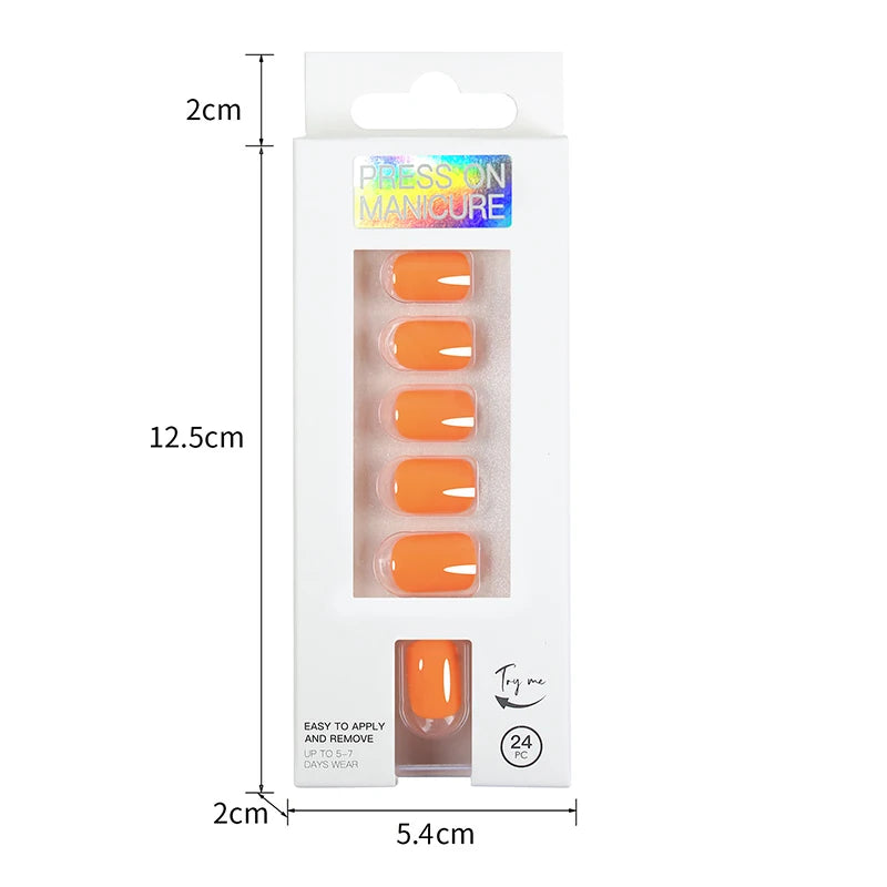 Short Full Press on 24 Pcs False Nails Set Stick on Nails