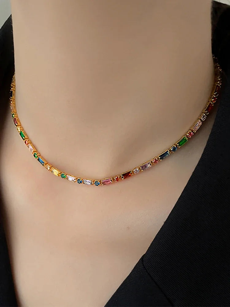 Colorful Zircon Necklace & Bracelet Jewelry for Women