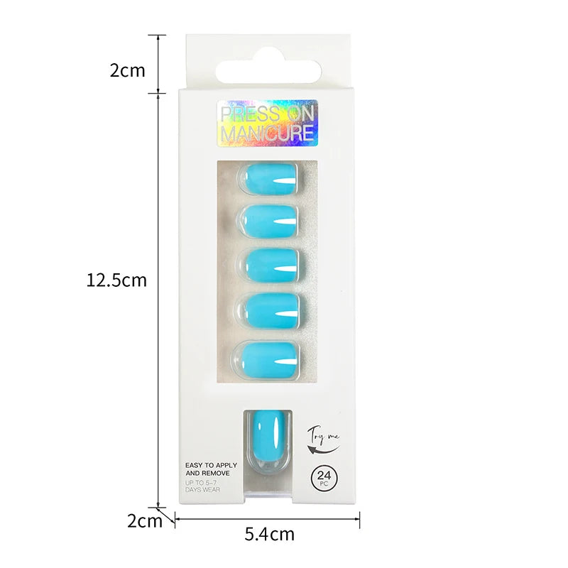 Short Full Press on 24 Pcs False Nails Set Stick on Nails