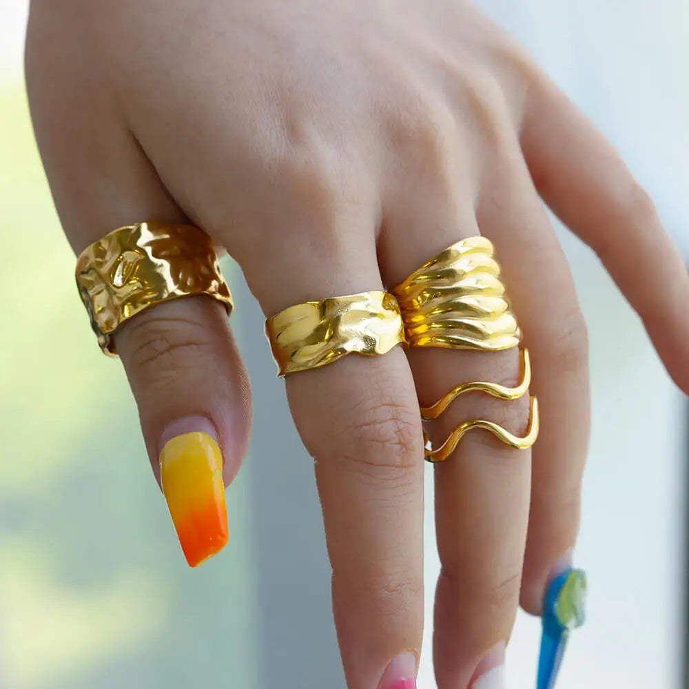 Irregular Gold Geometric Chunky Opening Rings for Women
