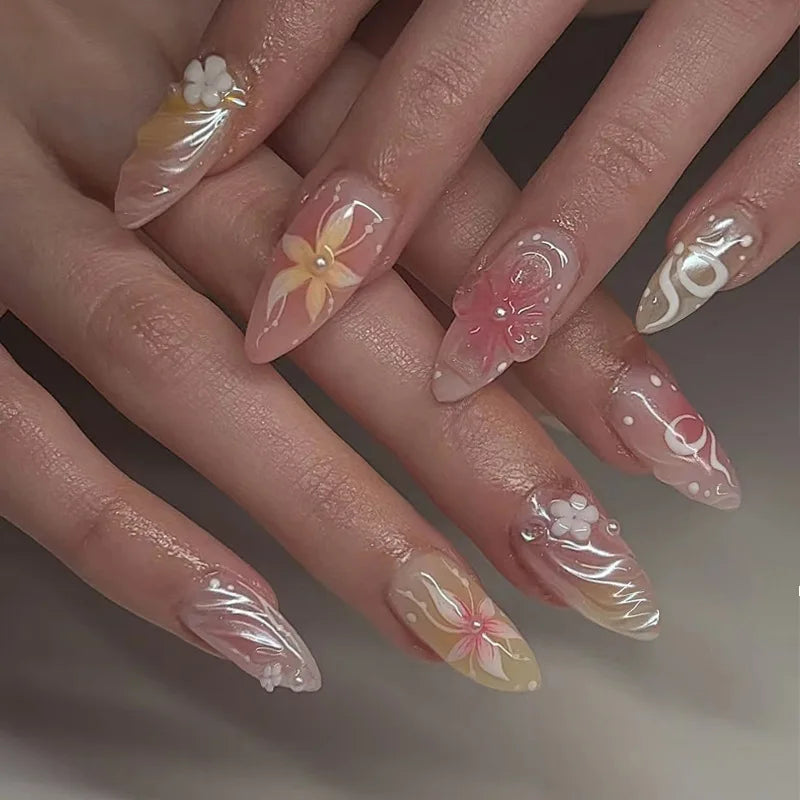 24Pcs Almond Long French False Nails