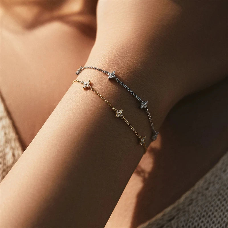 Crystal Flower Stainless Steel Bracelet For Women