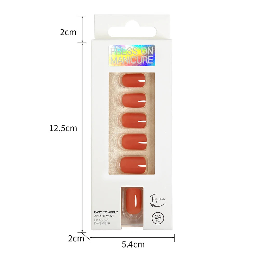 Short Full Press on 24 Pcs False Nails Set Stick on Nails