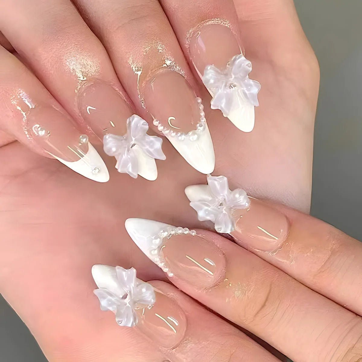 24Pcs Almond Long French False Nails