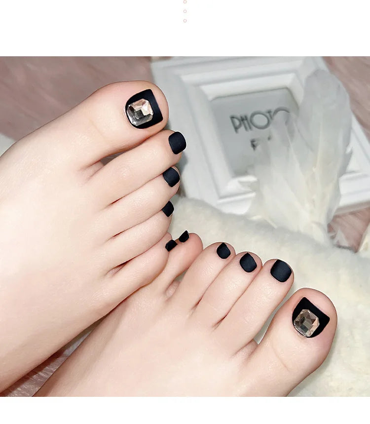 24 PCS Designed Fake Press On Short Toenails with Decorations Accessories