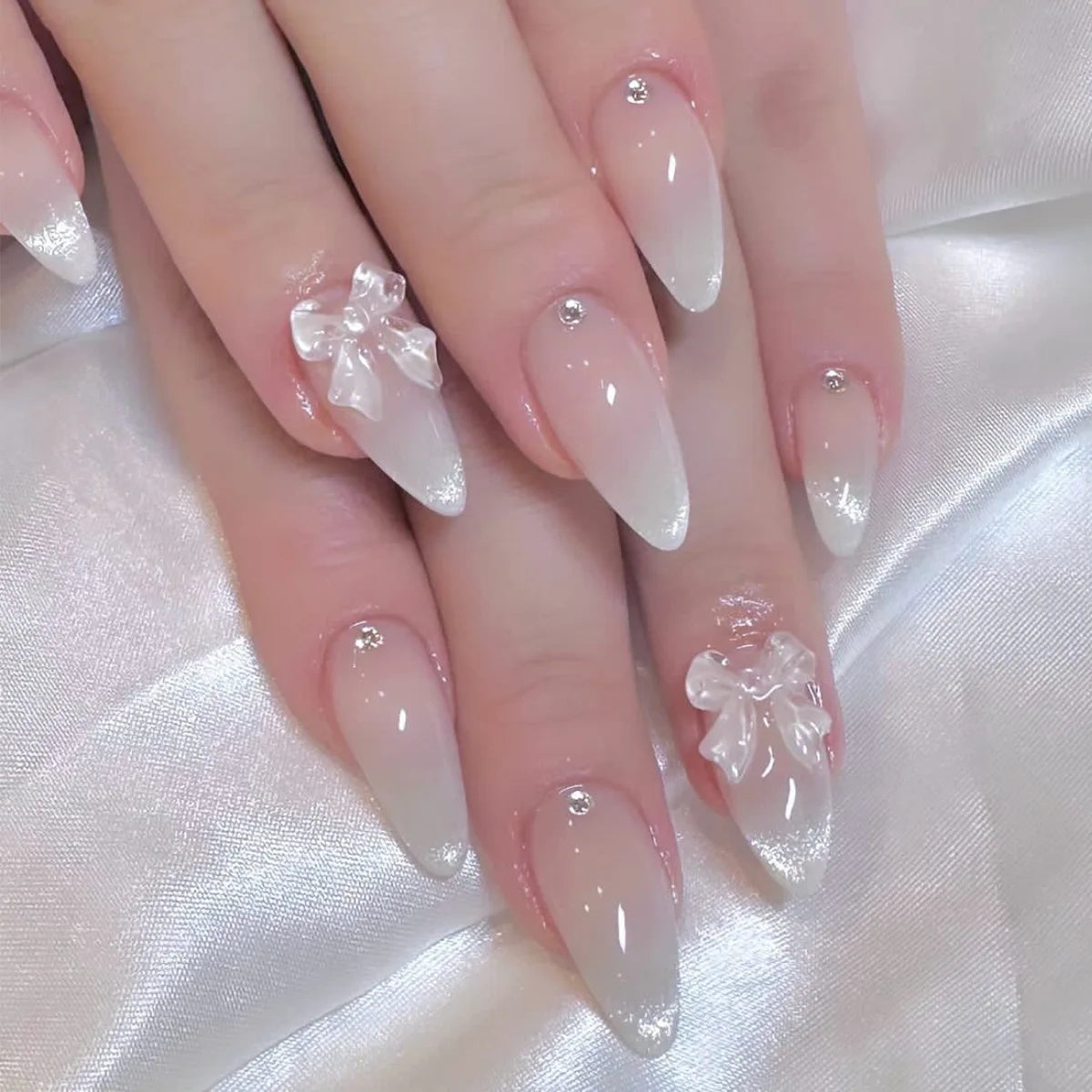 24Pcs Almond Long French False Nails