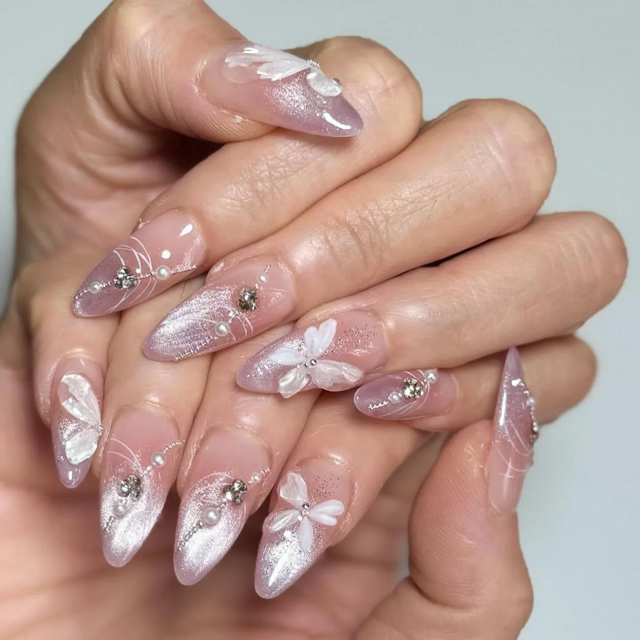 24Pcs Almond Long French False Nails