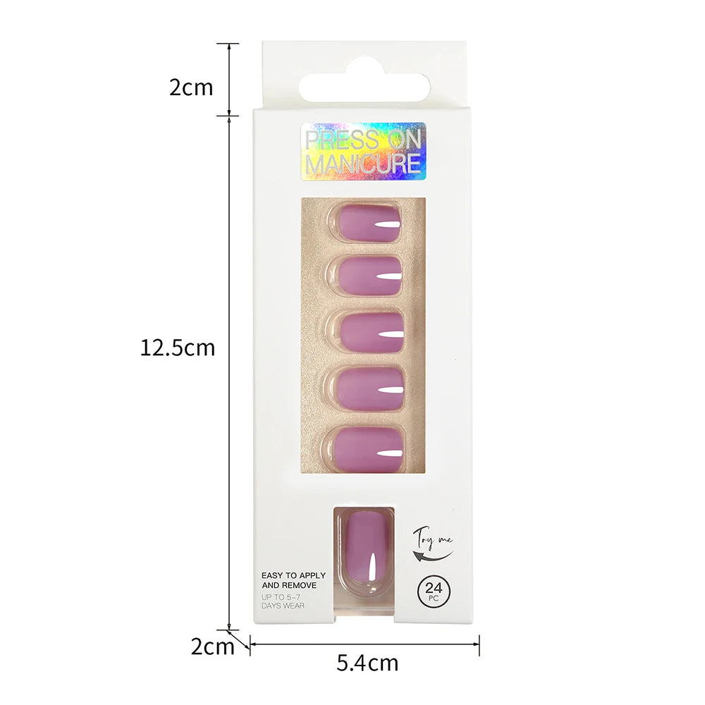 Short Full Press on 24 Pcs False Nails Set Stick on Nails