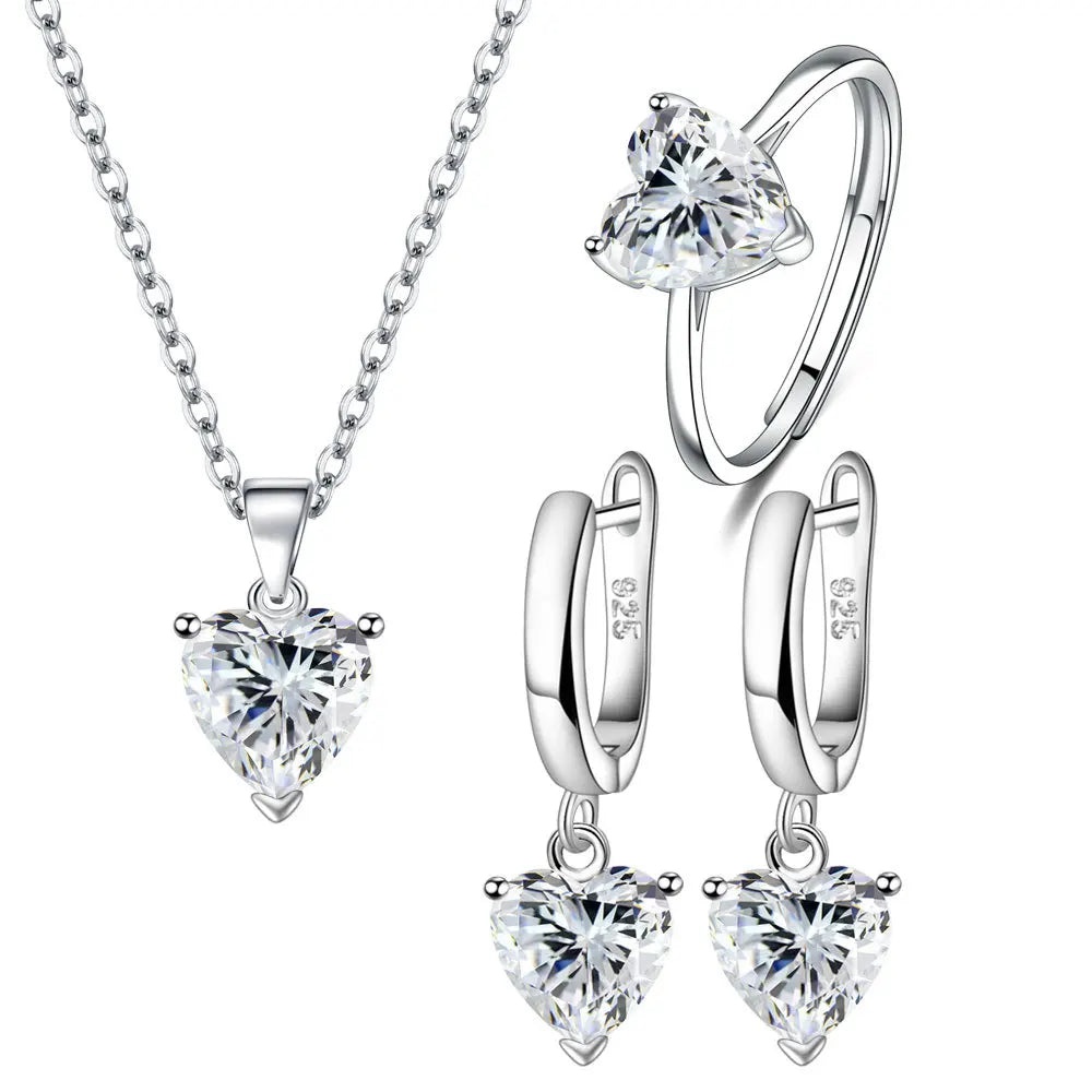925 Sterling Silver Zircon Heart Jewelry Sets For Women