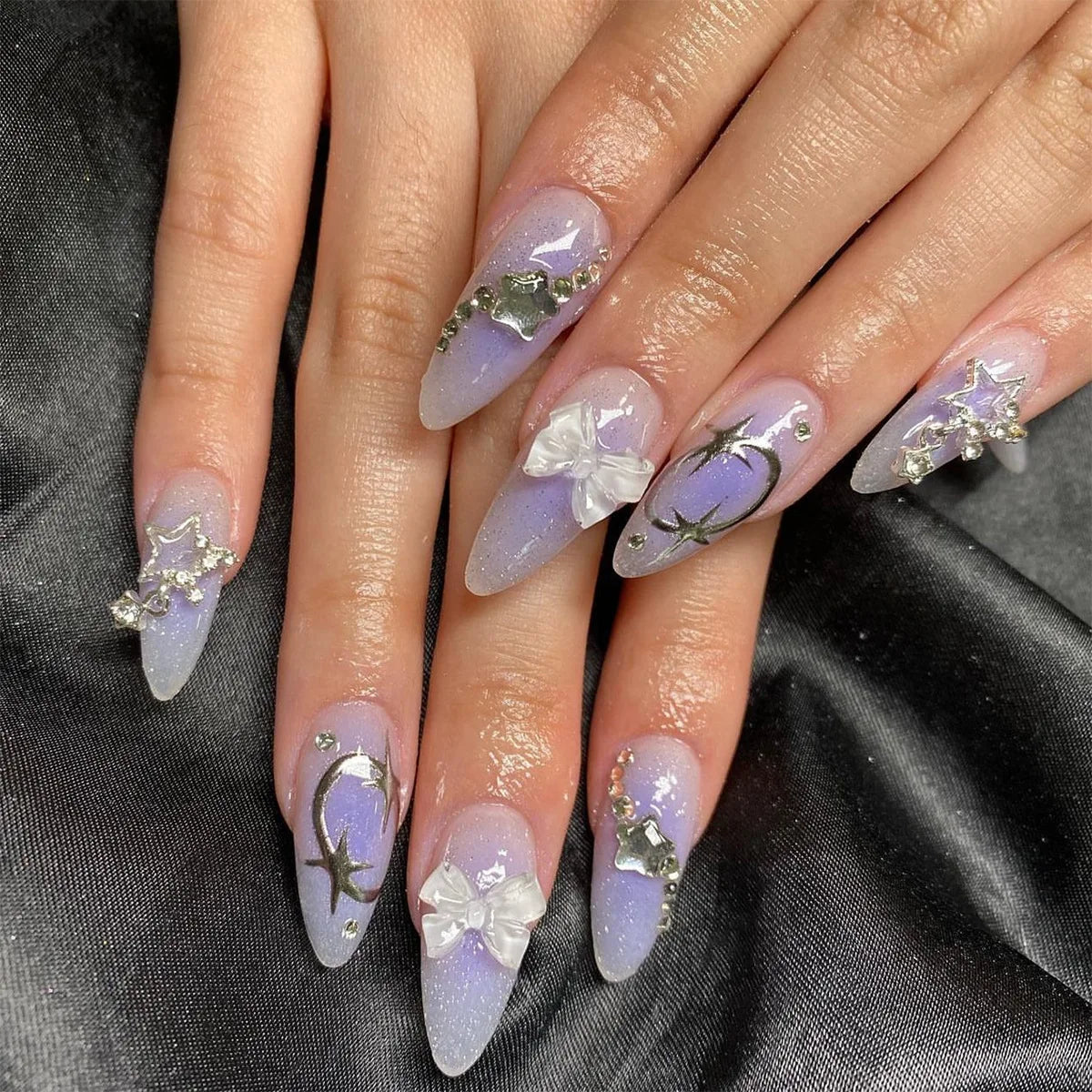 24Pcs Almond Long French False Nails