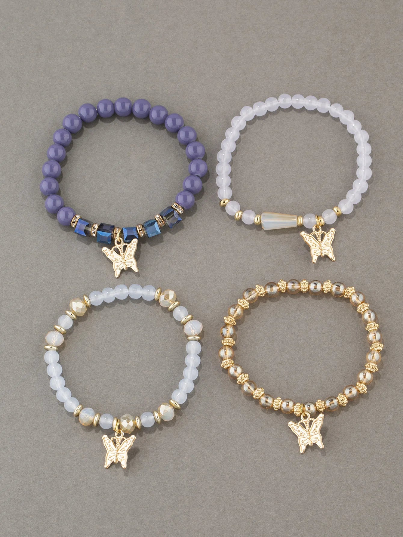 4Pcs Trendy Butterfly Elastic Beaded Bracelet Set For Women
