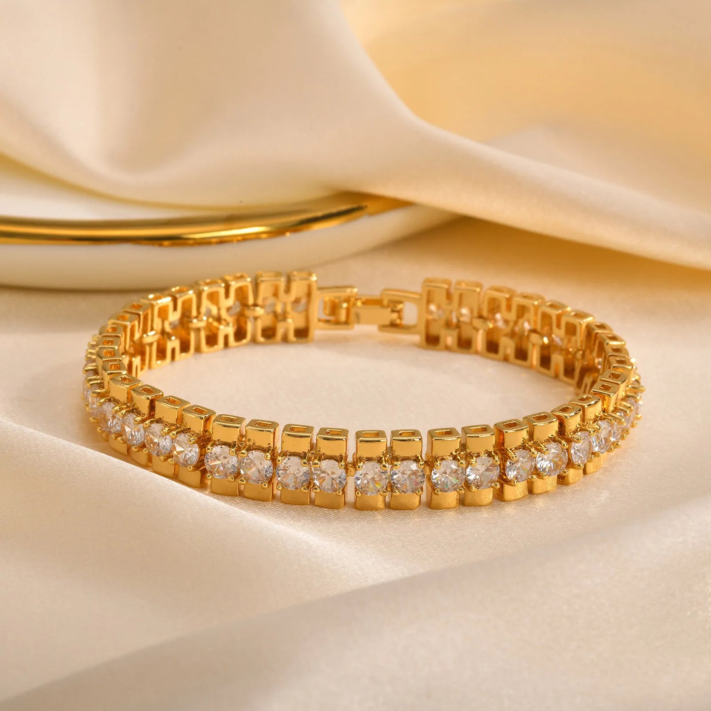 14K Gold Plated Cubic Zirconia Adjustable Bracelet Jewelry For Women