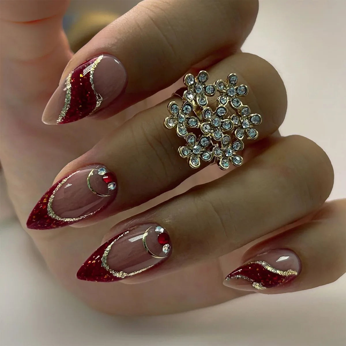 24Pcs Almond Long French False Nails