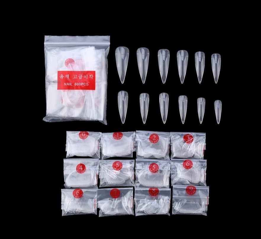 600/500pcs False Press On Nails Coffin Tips 10 Sizes