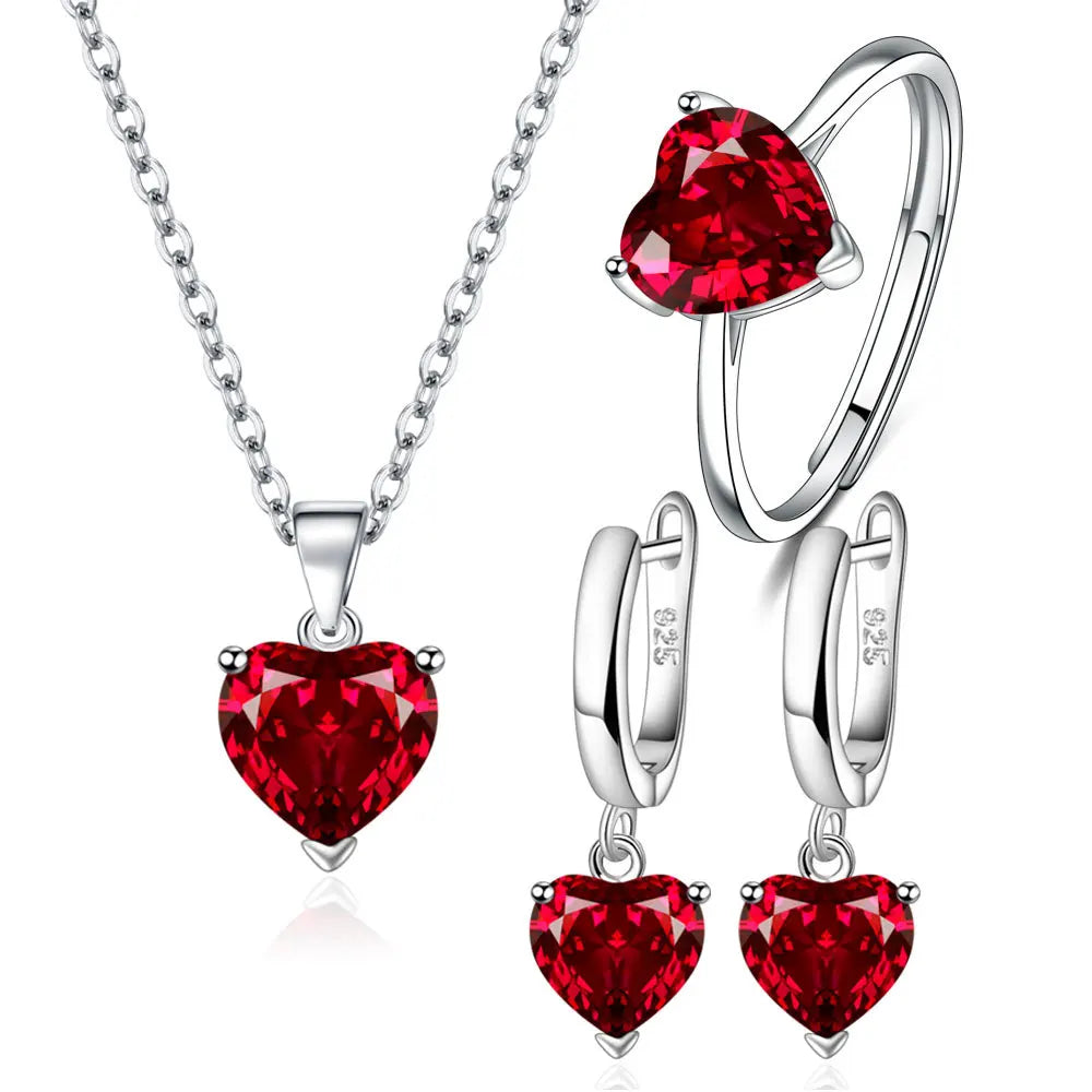 925 Sterling Silver Zircon Heart Jewelry Sets For Women