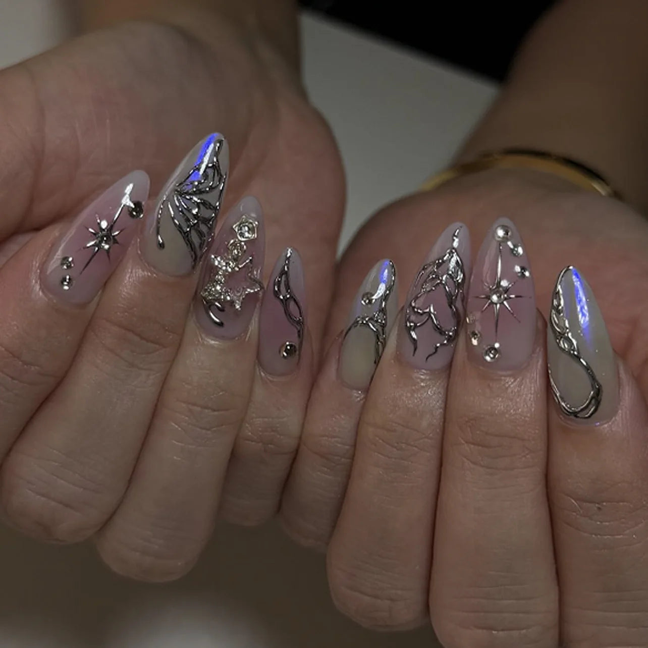 24Pcs Pink French Press on Fake Nails with Glue