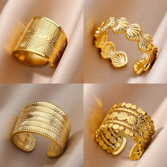Gold Plated Adjustable Stainless Steel Rings For Women