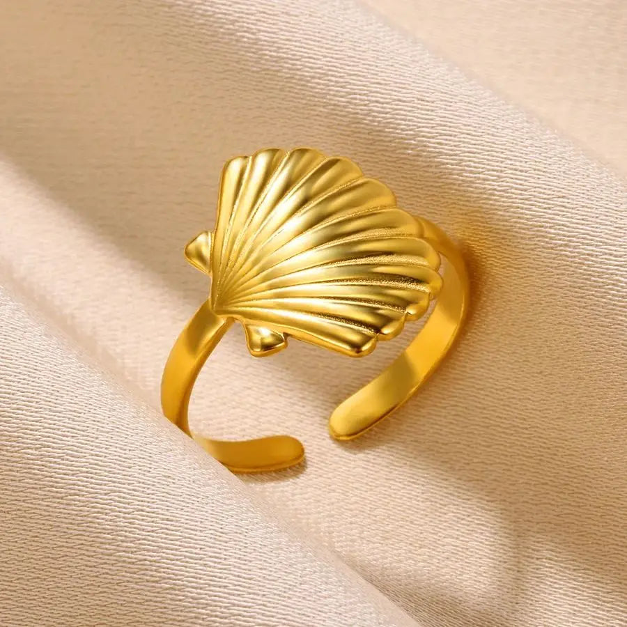 Gold Plated Starfish & Shell Pearl Rings for Women