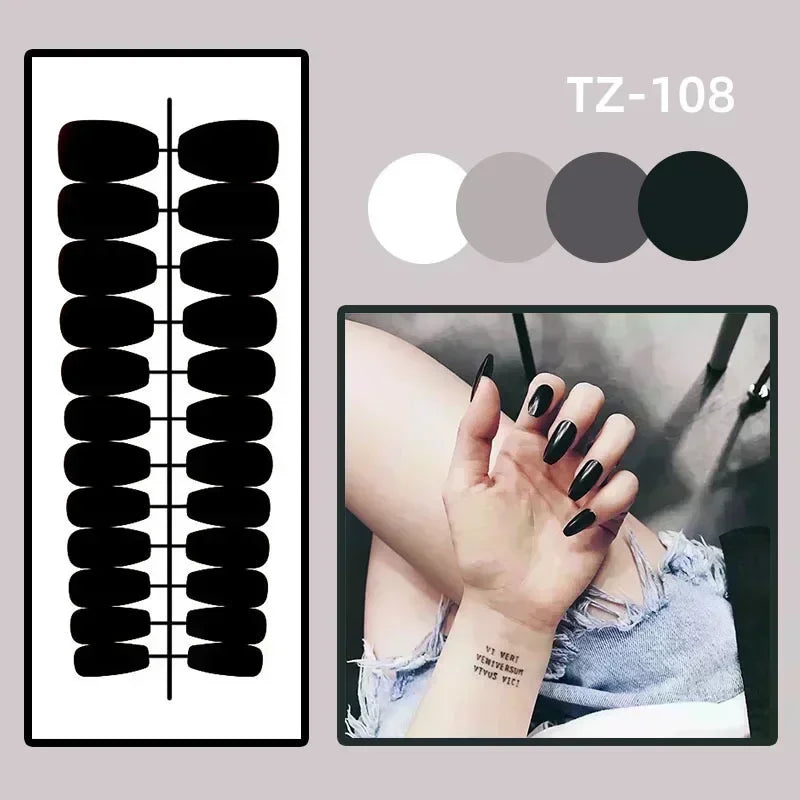 24Pcs Almond Long French False Nails