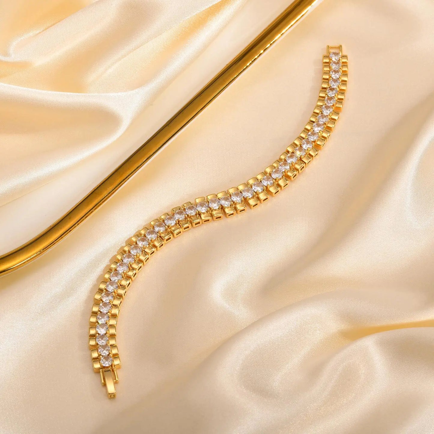 14K Gold Plated Cubic Zirconia Adjustable Bracelet Jewelry For Women