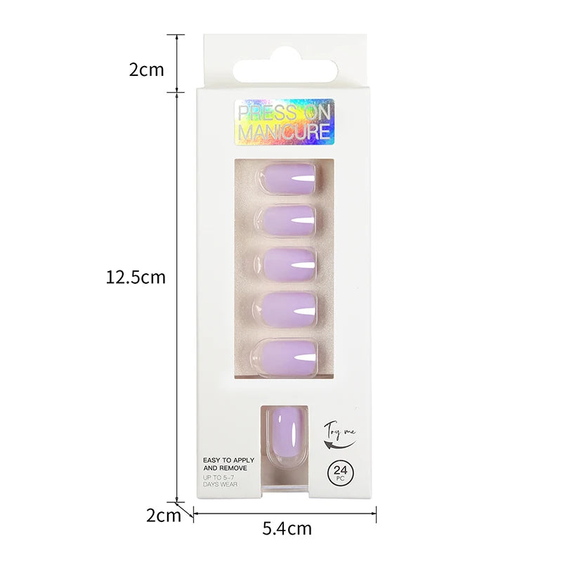 Short Full Press on 24 Pcs False Nails Set Stick on Nails