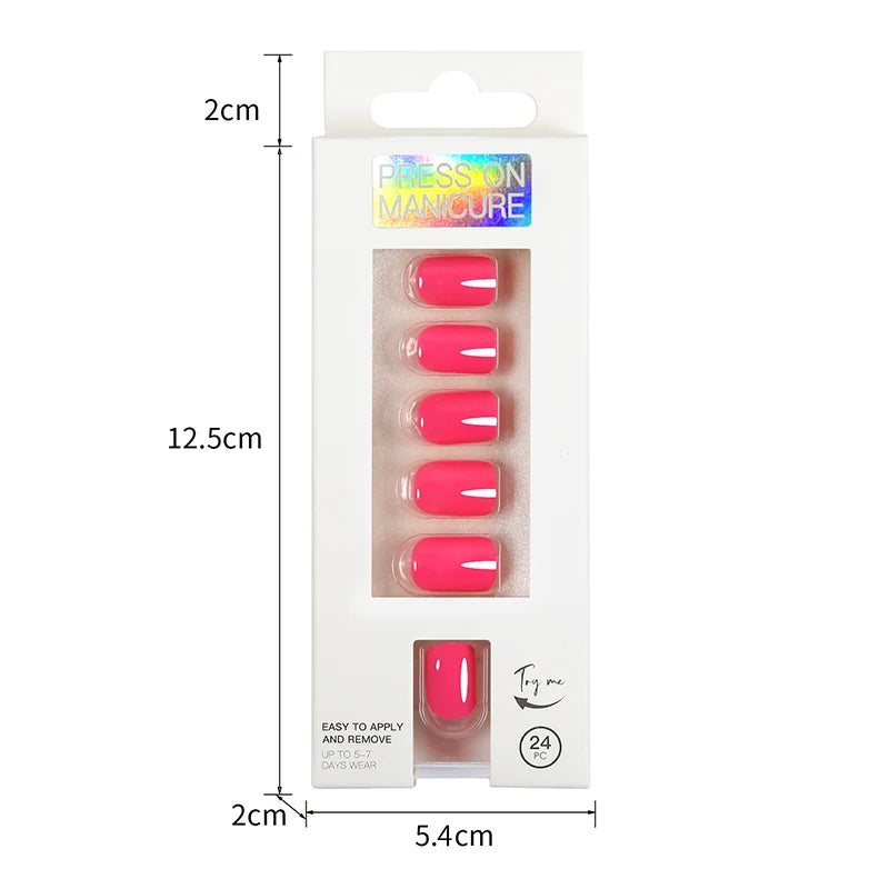 Short Full Press on 24 Pcs False Nails Set Stick on Nails