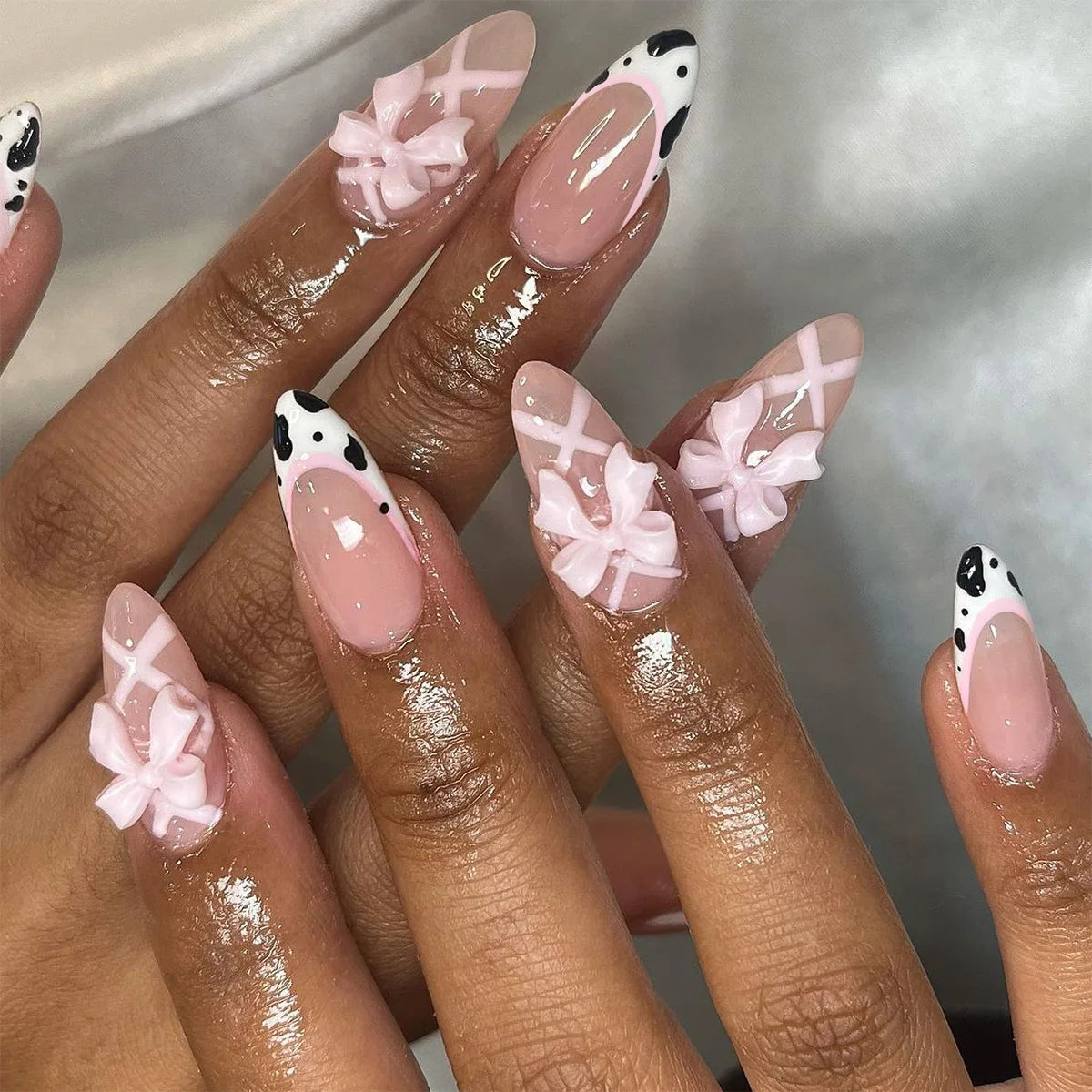 24Pcs Almond Long French False Nails