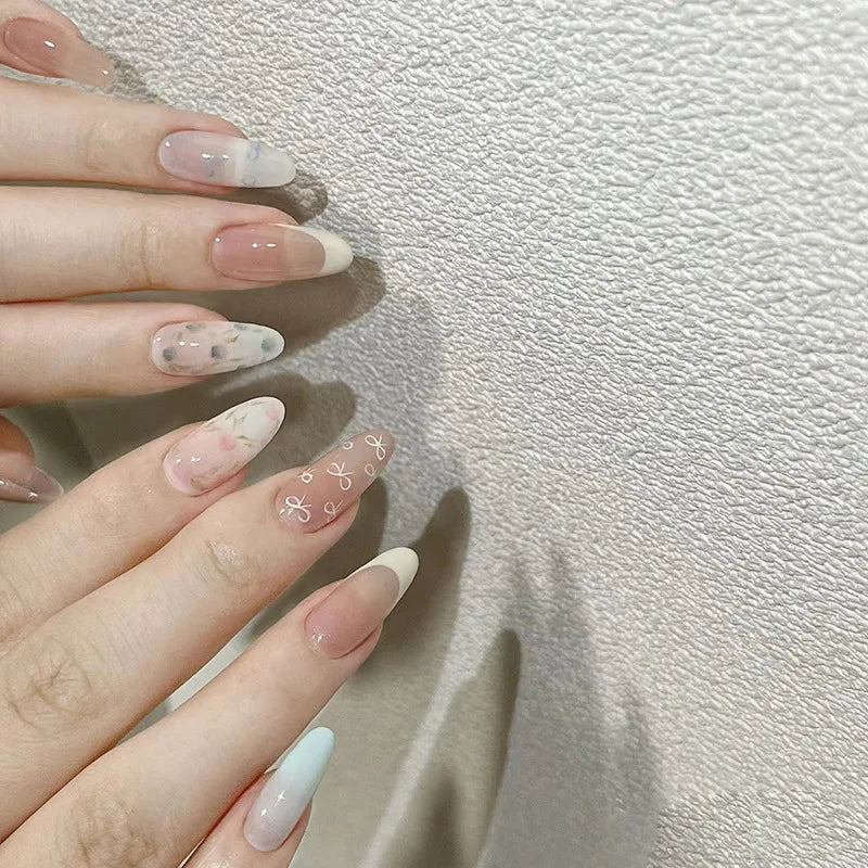 24Pcs Almond Long French False Nails
