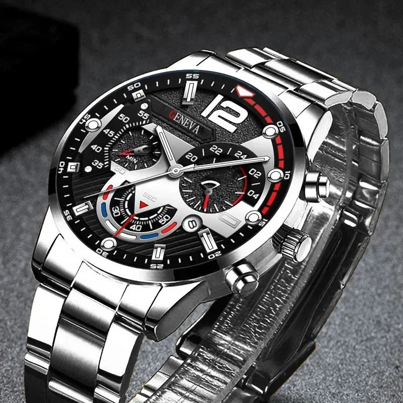 Mens Geneva Luxury Stainless Steel Watch