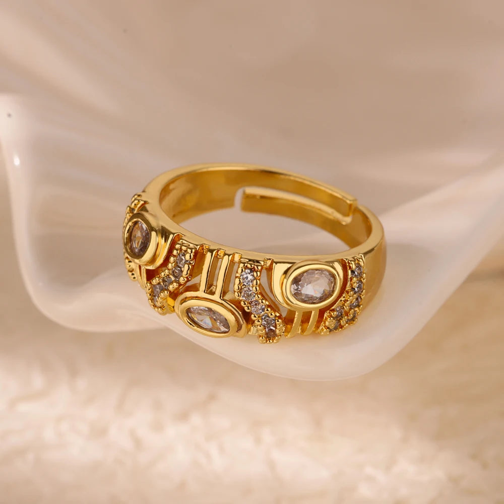 Geometric Zircon Chunky Adjustable Gold Plated Rings for Women
