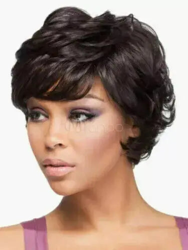 Short Dark Brown Wavy Human Hair Full Wigs