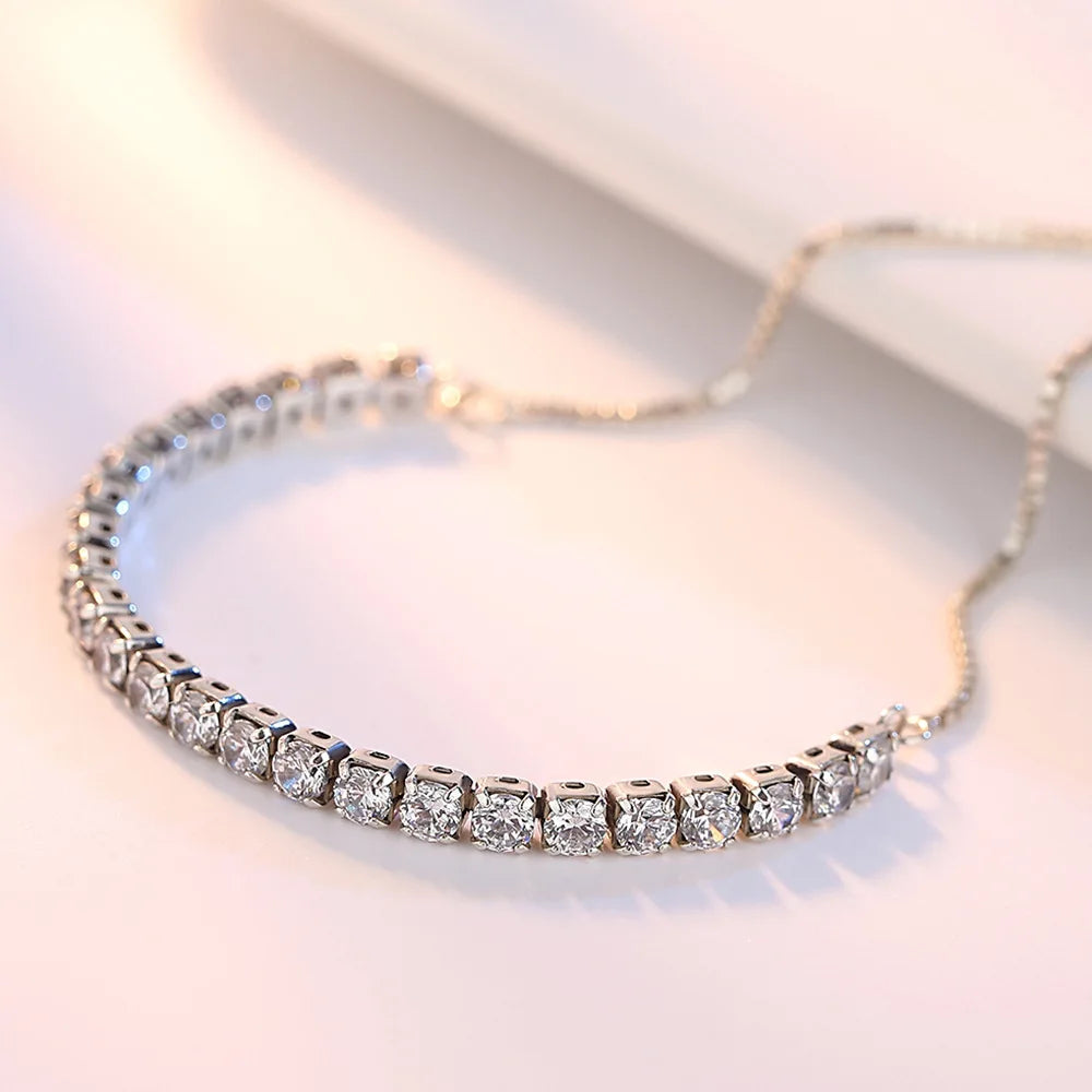 925 Sterling Silver Bracelet Crystal Chain for Women