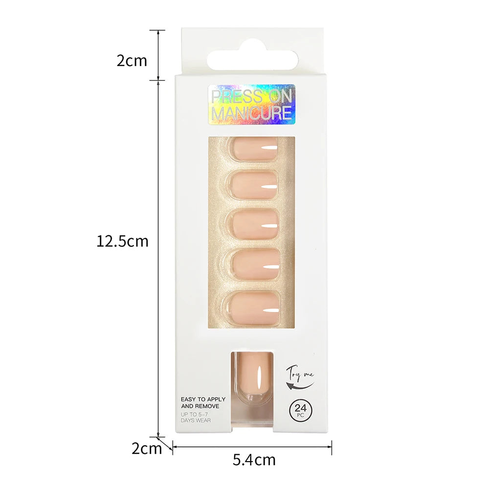 Short Full Press on 24 Pcs False Nails Set Stick on Nails