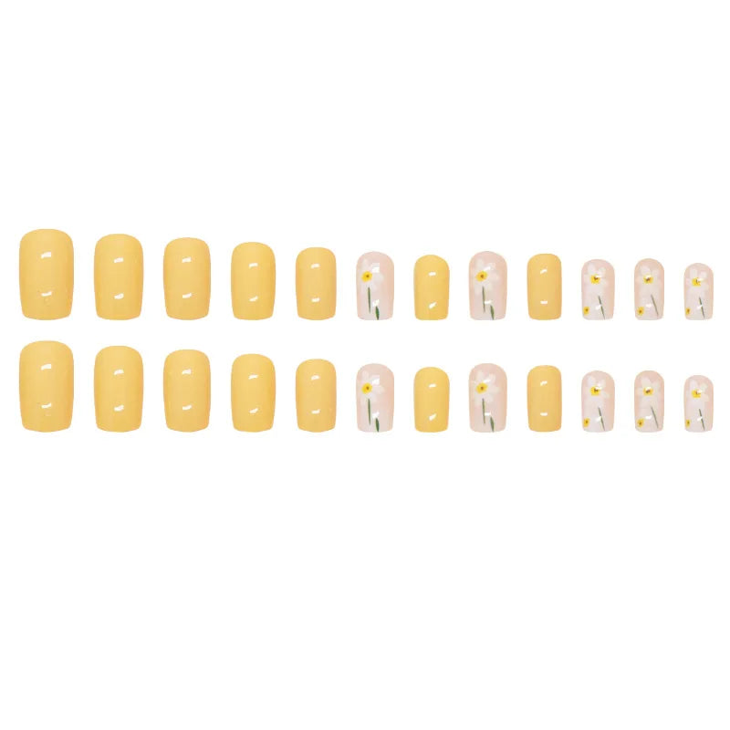 24Pcs Square Press-On Nails in Yellow
