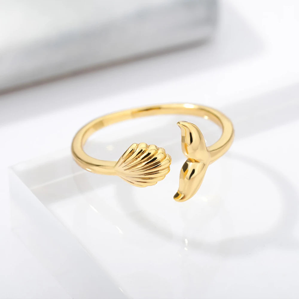 Gold Plated Starfish & Shell Pearl Rings for Women