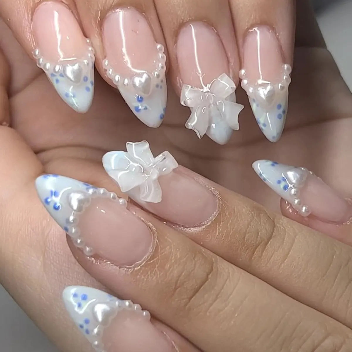 24Pcs Almond Long French False Nails