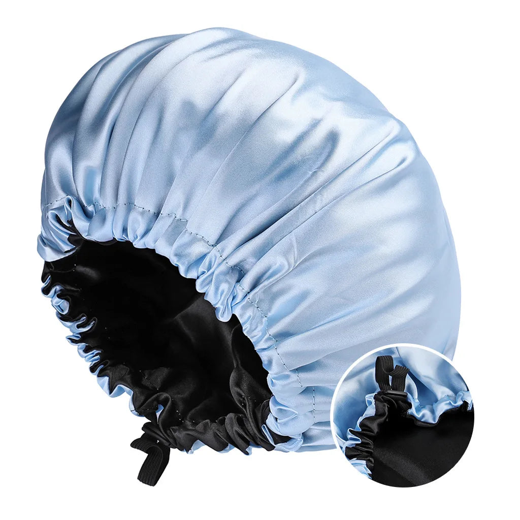 Silky Satin Bonnet Cap for Sleeping Large Double Layer Reversible Adjustable