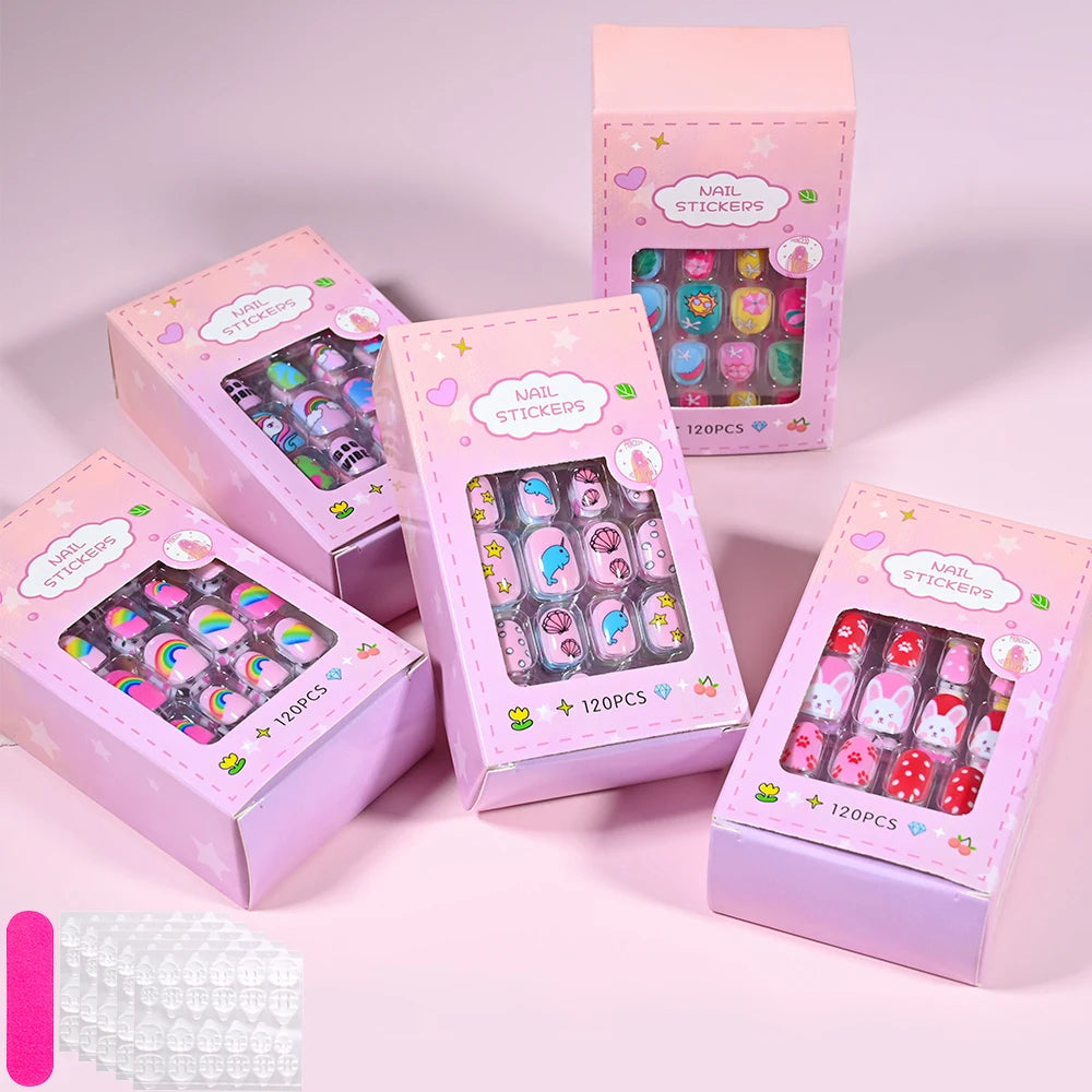 120 Children's Press on Kids Cartoon Acrylic Fake Nails