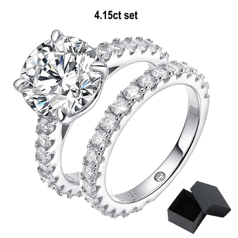 Moissanite Rings for Women Sparkly Luxury Wedding Diamond Band 925 Sterling Silver