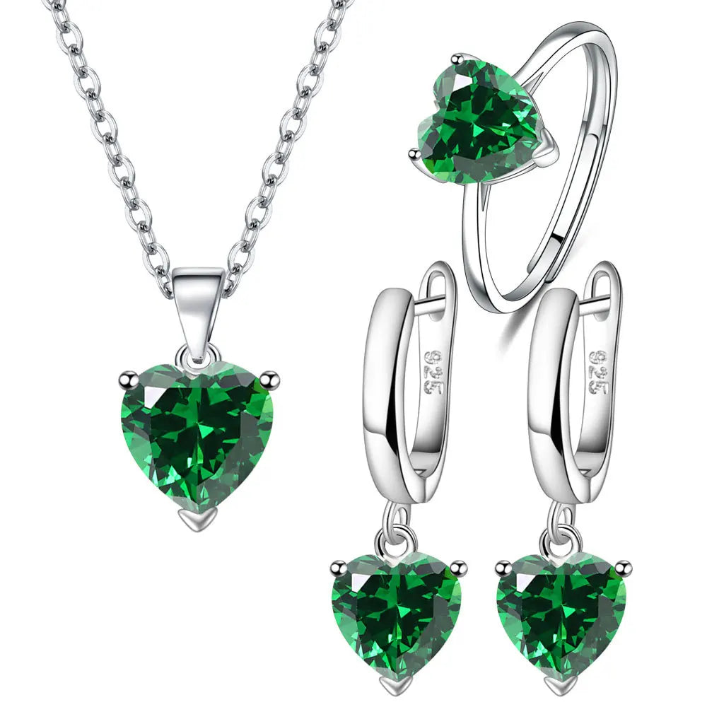 925 Sterling Silver Zircon Heart Jewelry Sets For Women