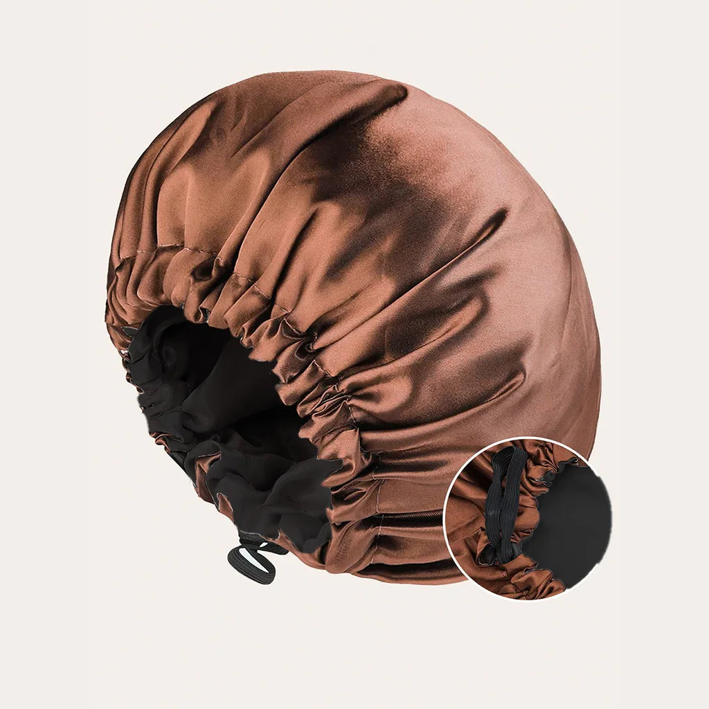 Silky Satin Bonnet Cap for Sleeping Large Double Layer Reversible Adjustable