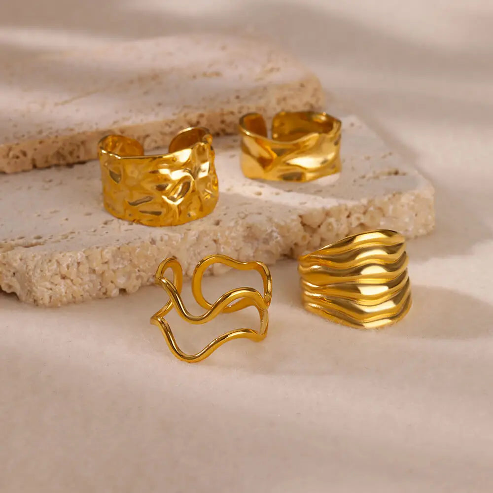 Irregular Gold Geometric Chunky Opening Rings for Women