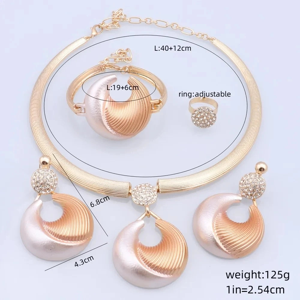 Dubai Silver Plated Jewelry Set For Women Necklace Earrings Bracelet And Ring Set