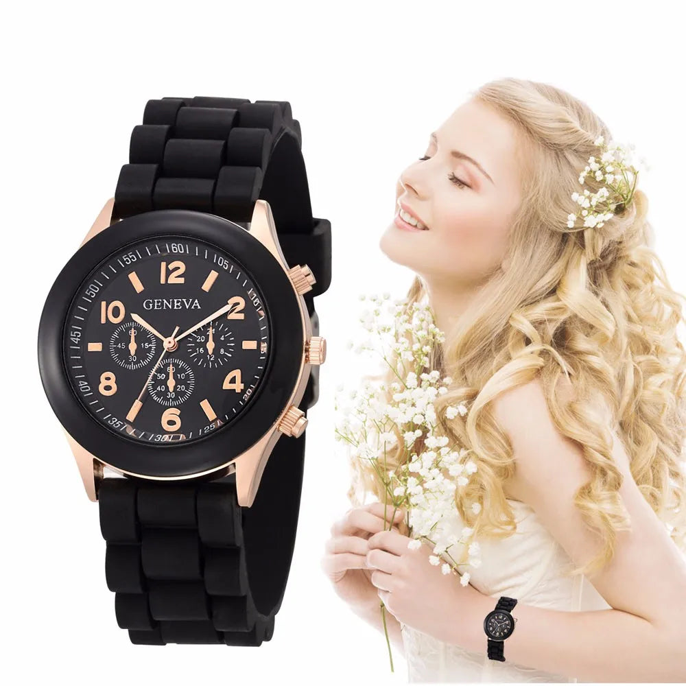 Silicone Strap Quartz Wrist Watch For Woman