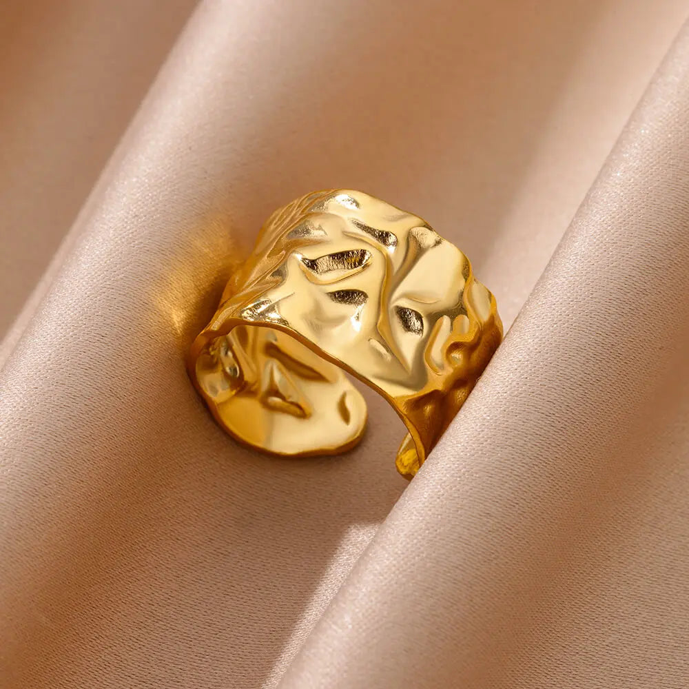 Irregular Gold Geometric Chunky Opening Rings for Women
