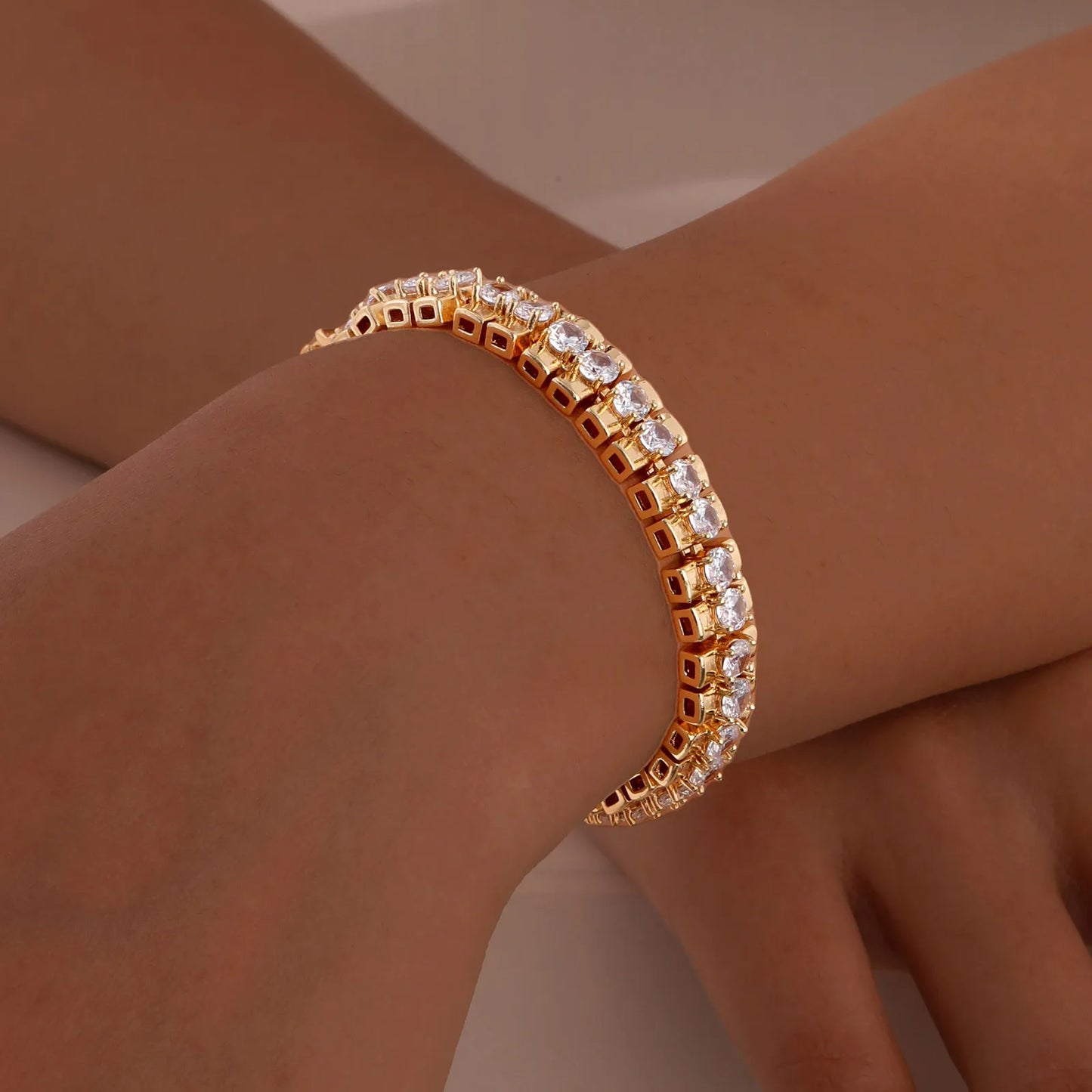 14K Gold Plated Cubic Zirconia Adjustable Bracelet Jewelry For Women