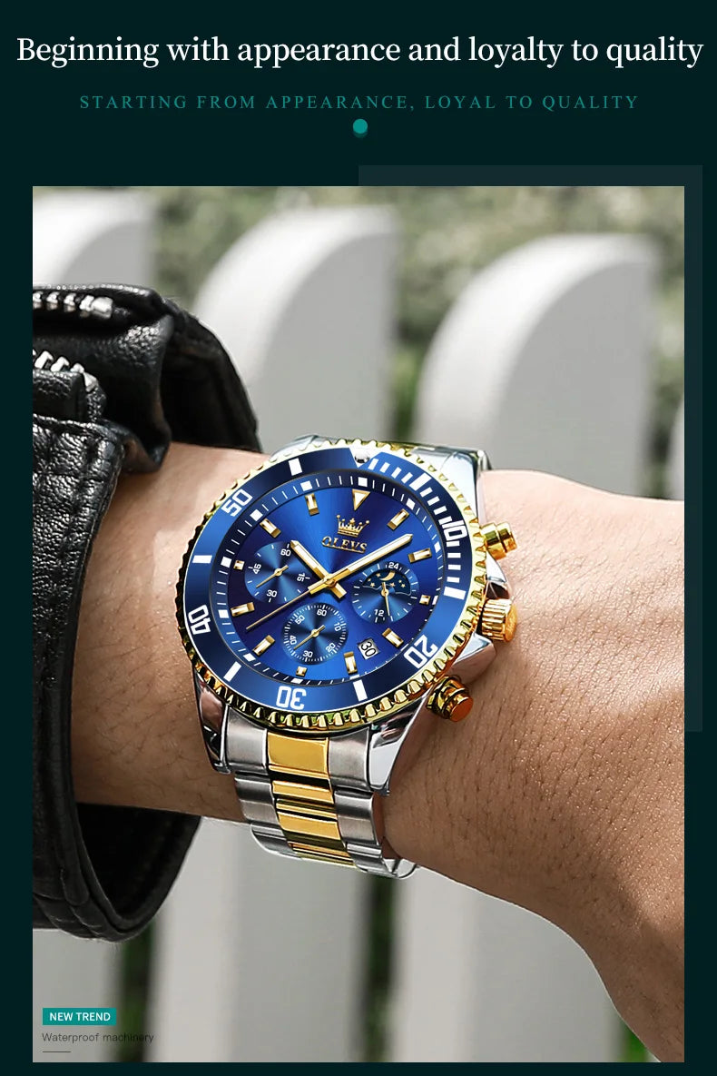 OLEVS Men's Watches Top Brand Original Waterproof Stainless Steel