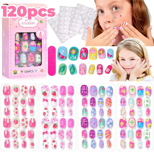 120 Children's Press on Kids Cartoon Acrylic Fake Nails