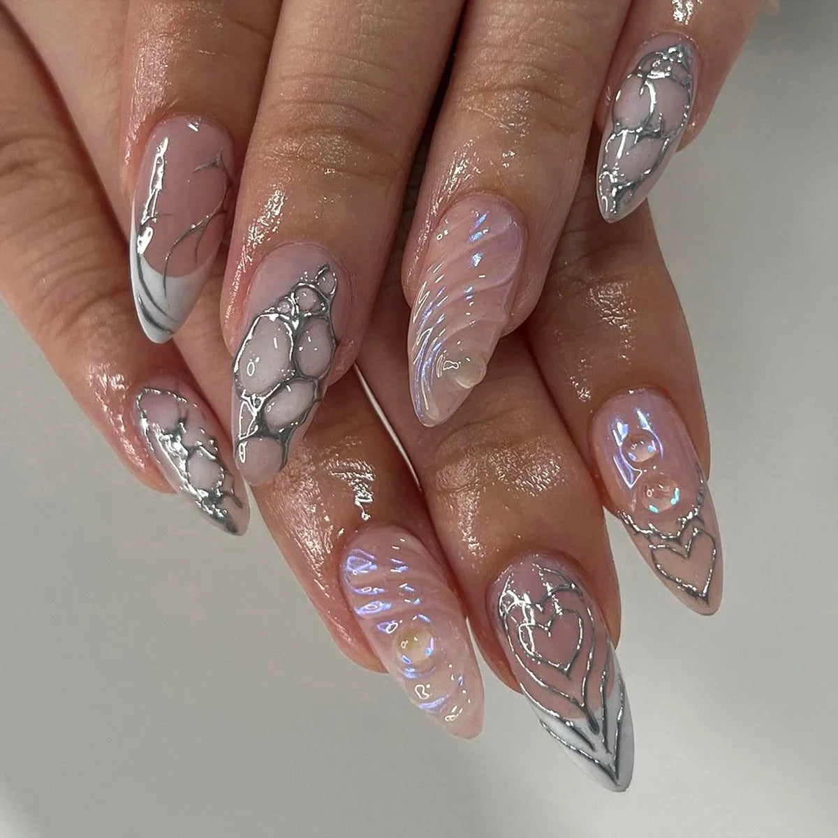 24Pcs Almond Long French False Nails