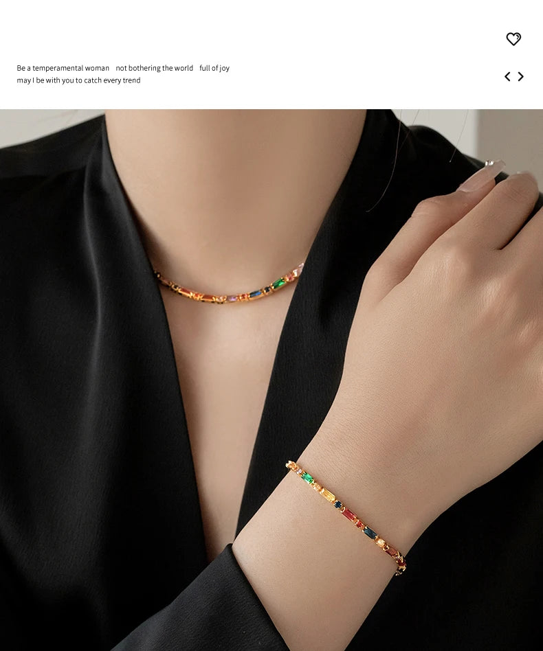 Colorful Zircon Necklace & Bracelet Jewelry for Women